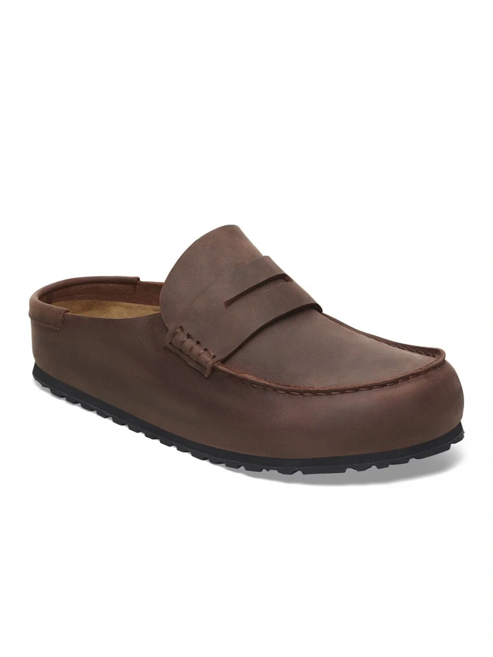 Birkenstock: “Naples” Wrapped Natural Leather Oiled Clog in Habana